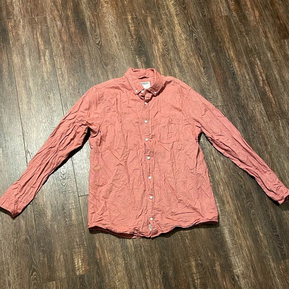 Express Men’s Light Red Long Sleeve Button Down Shirt / Size Men’s Large Tall